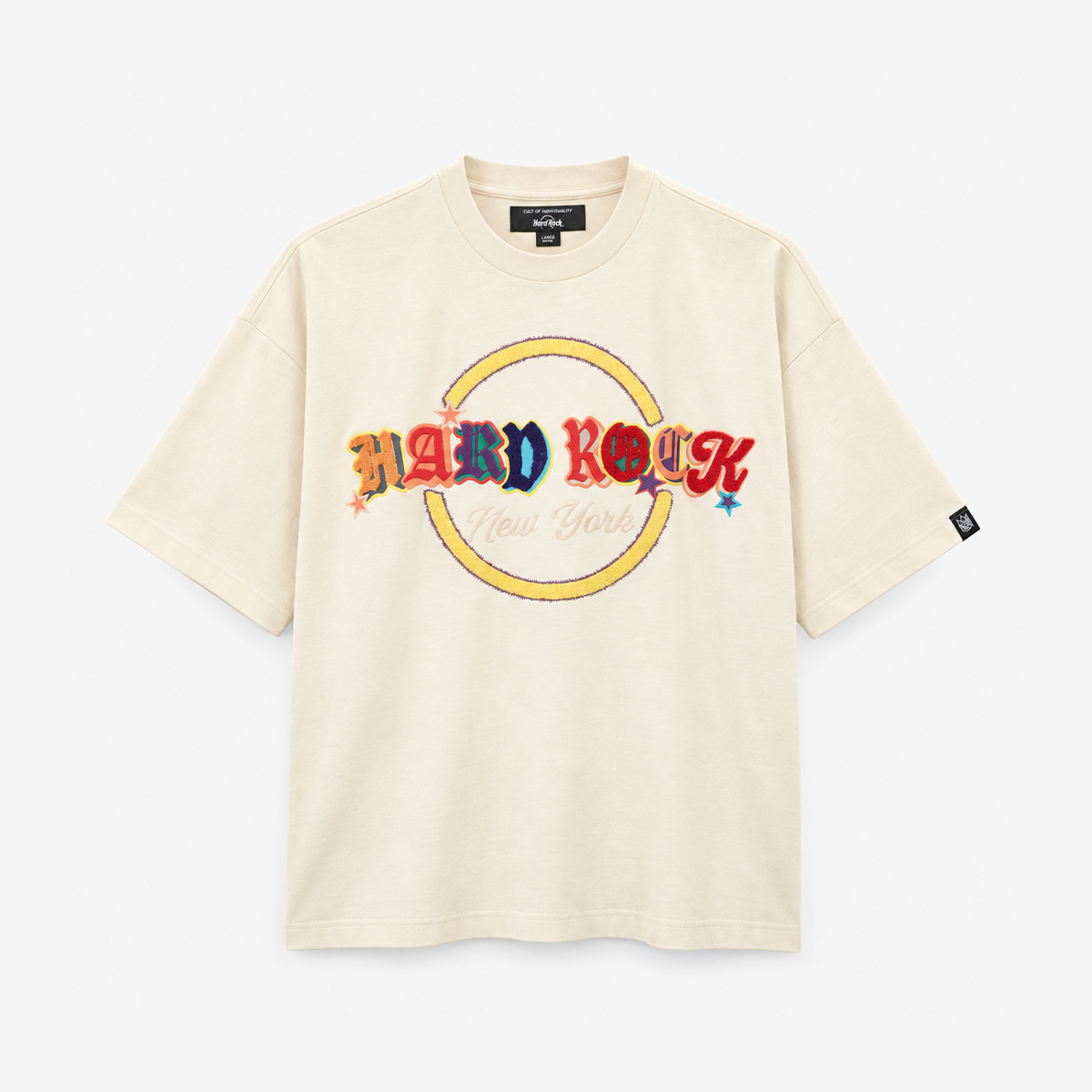 Hard Rock x Cult Chenille Logo Boxy Oversized Tee in Winter White image number 2